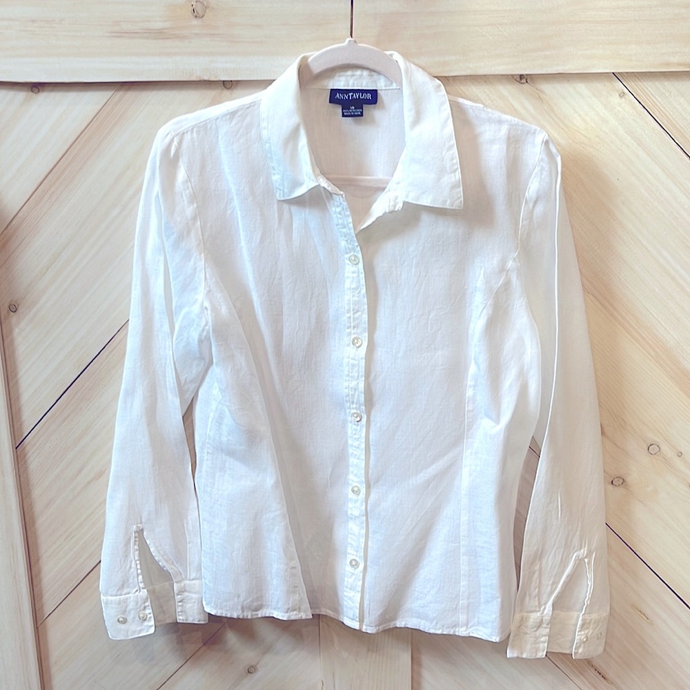 Ann Taylor White Linen Blouse size 10